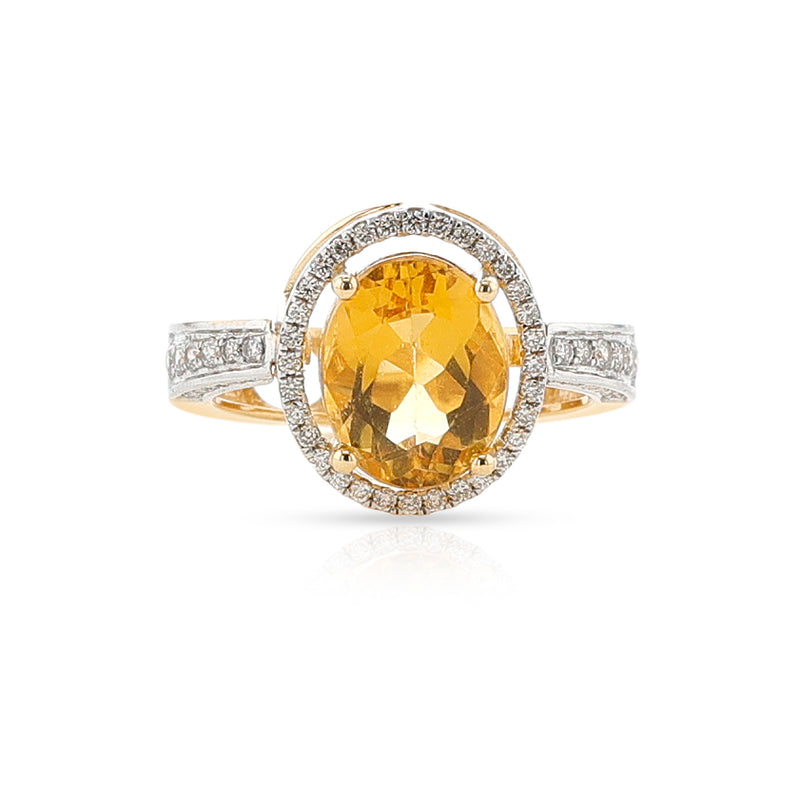 Large Oval Citrine and Diamond Convertible Ring/Pendant, 18K