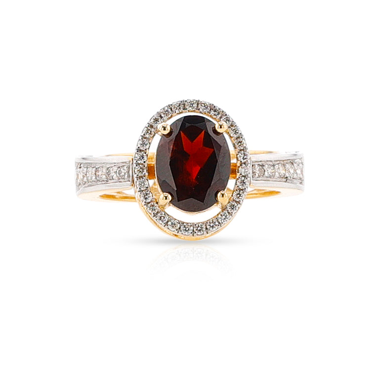 Large Oval Garnet and Diamond Convertible Ring/Pendant, 18K