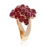 Ruby Cabochon Cluster Ring with Round Diamonds, 18 Karat Yellow Gold