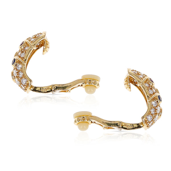 Diamond, Ruby, Emerald, Sapphire Cocktail Clip-on Earrings, 18 Karat Yellow Gold
