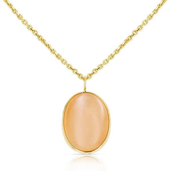 Oval Shape Peach Moonstone Pendant, 18K Yellow Gold