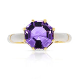 Octagonal Amethyst with Green and White Enamel, 14k Yellow Gold