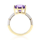 Octagonal Amethyst with Green and White Enamel, 14k Yellow Gold