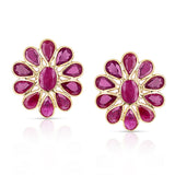 Ruby Bezel-Set Oval and Pear Shape Floral Earrings made in 18 Karat Yellow Gold.