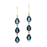 London Blue Topaz Pear Shape Dangling Earrings made in 18 Karat Yellow Gold.