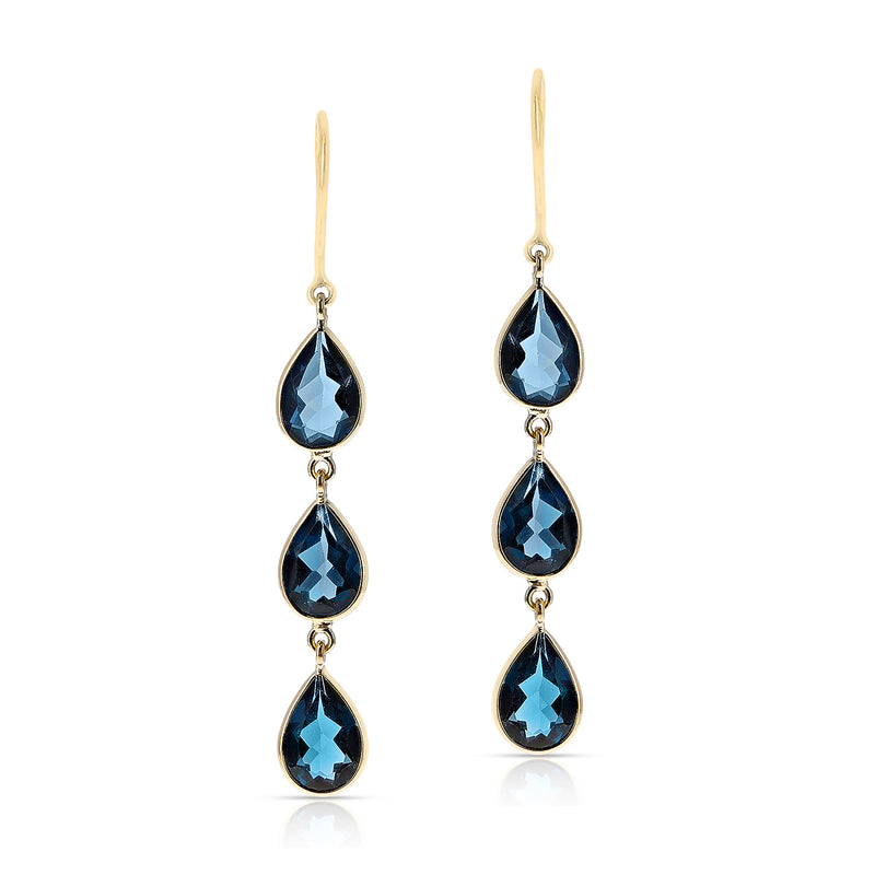 London Blue Topaz Pear Shape Dangling Earrings made in 18 Karat Yellow Gold.