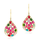 Pear Shape Dangling Tourmaline Cabochon Earrings, 18k