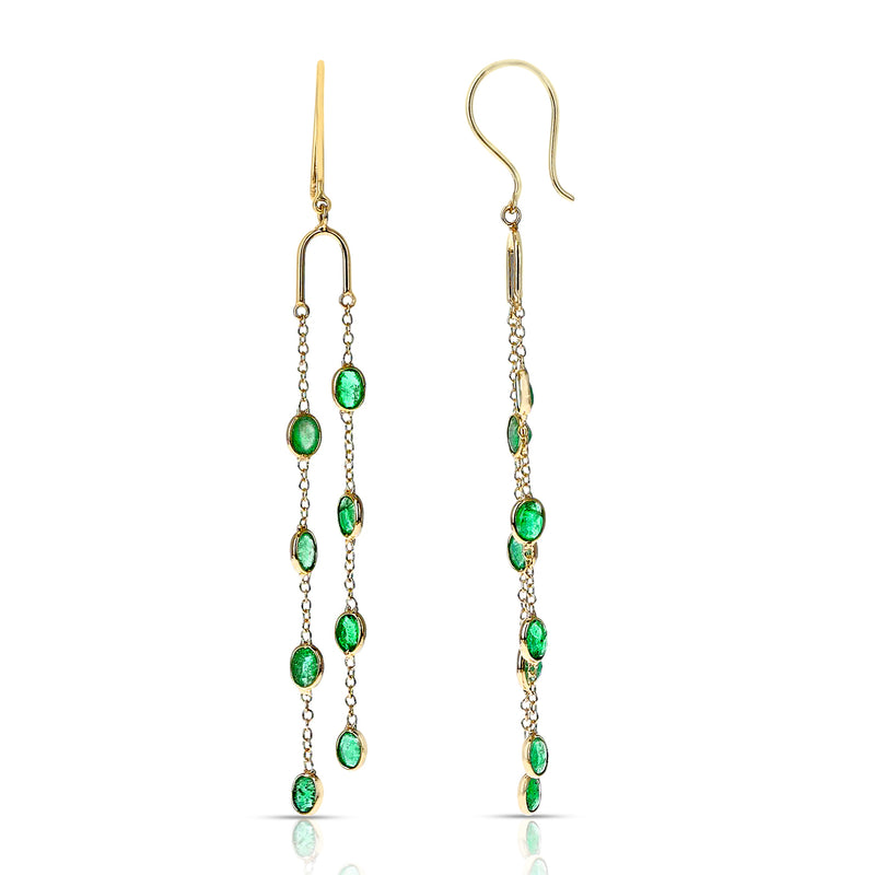 Emerald Oval Shape Dangling Earrings made in 18 Karat Yellow Gold.
