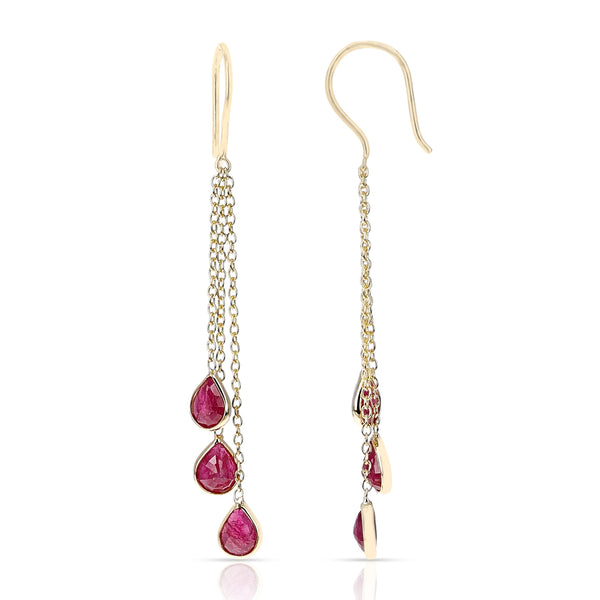 Ruby Pear Shape Dangling Earrings made in 18 Karat Yellow Gold.