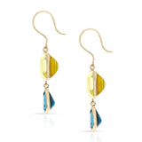 Lemon Quartz and London Blue Topaz in Rectangular and Pear Shape Dangling Earrings made in 18 Karat Yellow Gold.