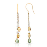 Multi Sapphire Oval and Pear Shape Dangling Earrings made in 18 Karat Yellow Gold.