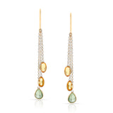 Multi Sapphire Oval and Pear Shape Dangling Earrings made in 18 Karat Yellow Gold.