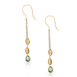 Multi Sapphire Oval and Pear Shape Dangling Earrings made in 18 Karat Yellow Gold.