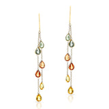 Multi Sapphire Oval Pear Shape Dangling Earrings made in 18 Karat Yellow Gold.