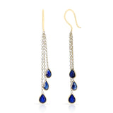 Blue Sapphire Pear Shape Dangling Earrings made in 18 Karat Yellow Gold.
