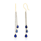 Ruby, Sapphire, Emerald Dangling Drops Earrings made in 18 Karat Yellow Gold.