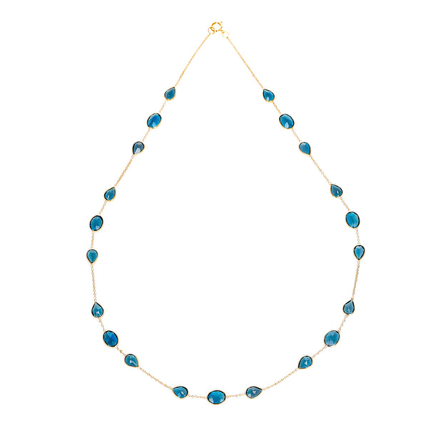 Oval and Pear shape Blue Topaz Necklace, 18 Karat Gold