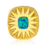 Square Opal Star Brooch Pin, 18 Karat Yellow Gold
