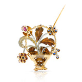 Cartier Ruby and Sapphire Flower Bouquet Brooch, 18 Karat Two Tone Gold
