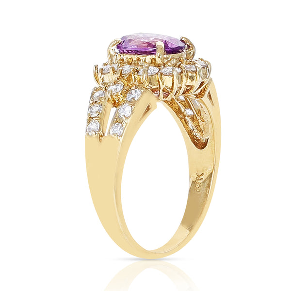 1.72 ct. Oval Pink Sapphire and 1.30 ct. Diamond Ring, 18K Yellow Gold