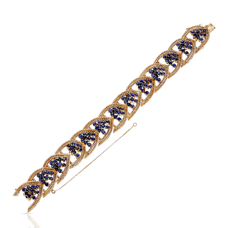 Tiffany & Co. Sapphire and Weaved Gold 7" Bracelet