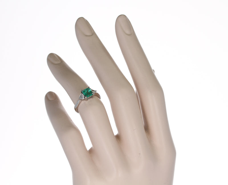Square-Cut Emerald Three Stone Ring, Platinum
