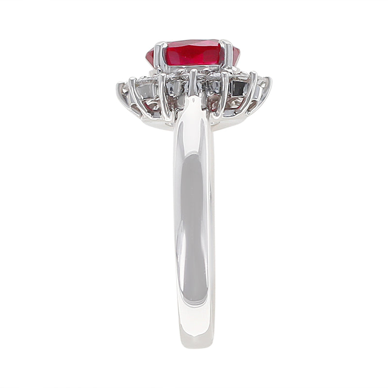 1.54 carat Oval Ruby Ring with Diamond Halo, Platinum