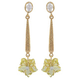 Carved Floral Lemon Topaz Drop Earrings with Diamonds, 14 Karat Gold