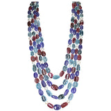 Tumbled Aquamarine, Tourmaline, Tanzanite and Pearl Beads Necklace