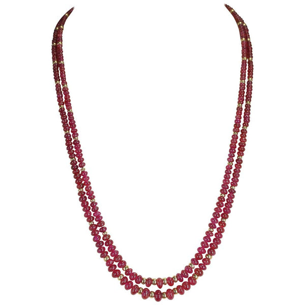 Plain & Smooth Ruby Beads with 14K Gold Beads