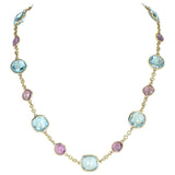 Amethyst and Blue Topaz Faceted Double Cabochon Rose Cut 18K Fine Necklace