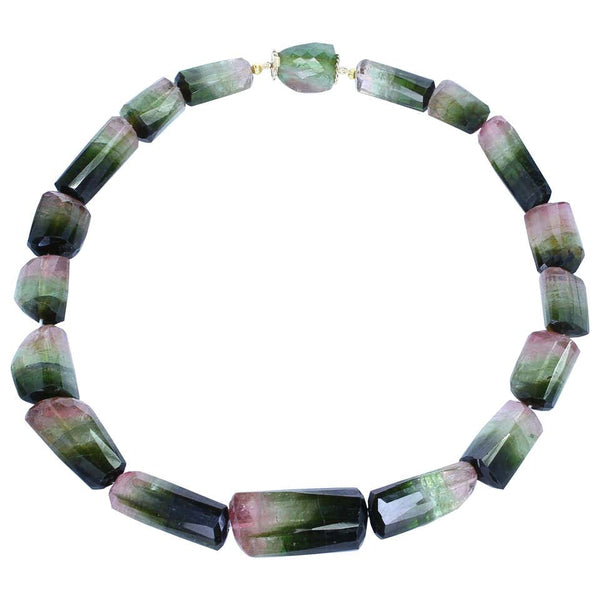 Large Faceted Rectangular Bi-Color Tourmaline Beads with a Tourmaline Clasp