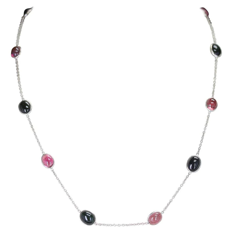 Dark Blue Sapphire Cabochon Necklace, Sterling Silver