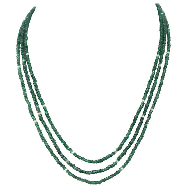 Genuine & Natural Emerald Faceted Beads Necklace with Pearls, 14 Karat