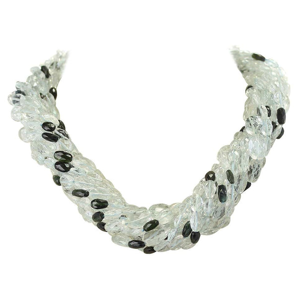 Genuine & Natural Aquamarine Faceted Tumbled Beads with Tourmaline Choker Necklace