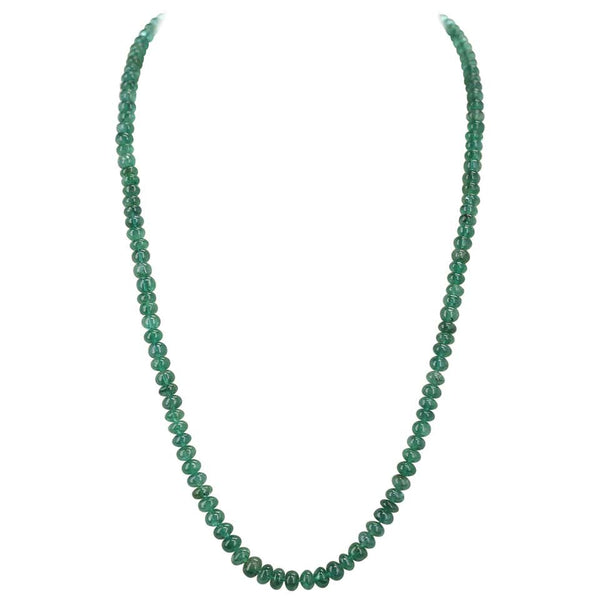 130 Carat Genuine and Natural Fine Strand of Emerald Smooth Beads Necklace, 18 Karat Yellow Gold Clasp