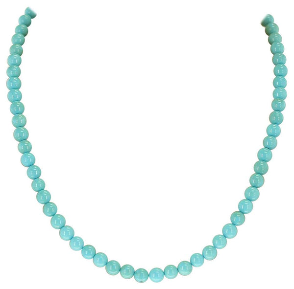 Genuine 6MM Round Turquoise Beads, 14K Yellow