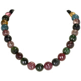 Genuine & Natural Large Round and Faceted Multi-Tourmaline Beads Necklace, 14K Gold