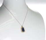 Elongated Hexagonal Mystery Set Sapphire and Diamond Pendant Necklace, 18K Yellow Gold