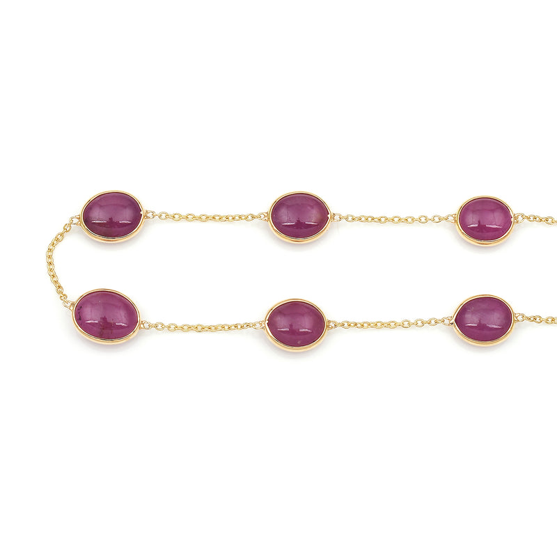 Oval Smooth Ruby Bezel-Set Bracelet, 18 Karat Yellow Gold