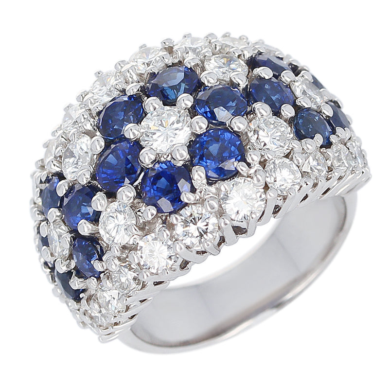 Three Floral Blue Sapphire and Diamond Cocktail Ring, Platinum