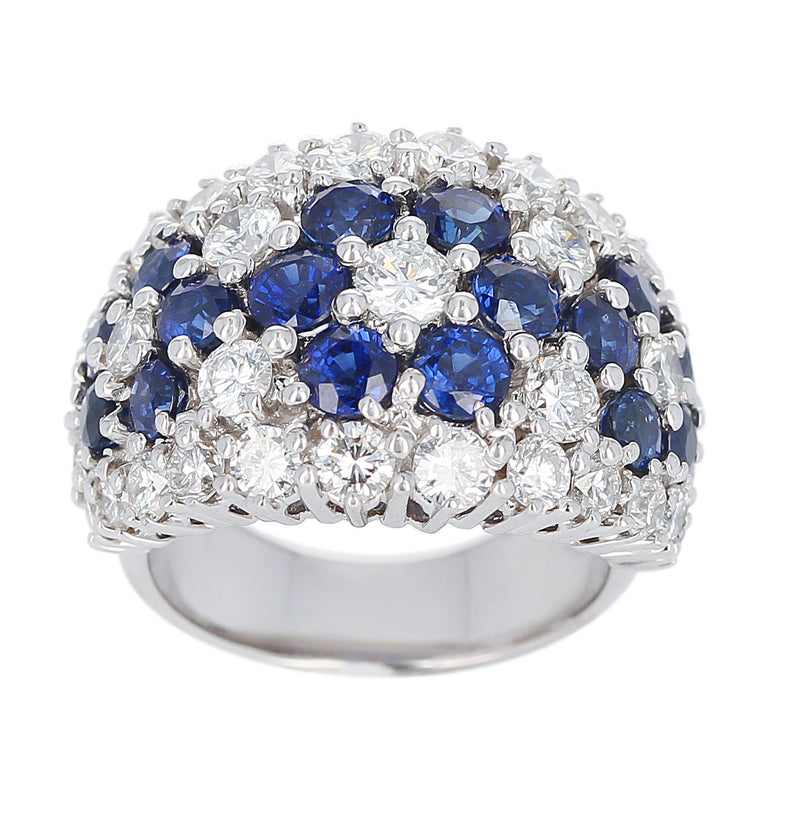 Three Floral Blue Sapphire and Diamond Cocktail Ring, Platinum