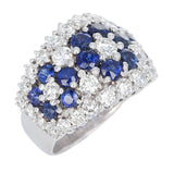 Three Floral Blue Sapphire and Diamond Cocktail Ring, Platinum