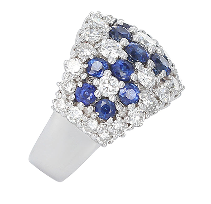 Three Floral Blue Sapphire and Diamond Cocktail Ring, Platinum