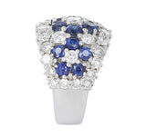 Three Floral Blue Sapphire and Diamond Cocktail Ring, Platinum