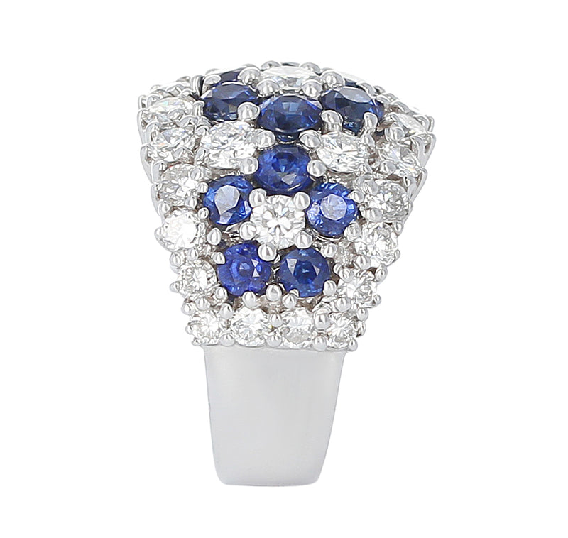 Three Floral Blue Sapphire and Diamond Cocktail Ring, Platinum