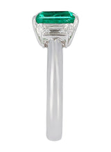 GIA Certified 2.78 Carat Radiant-Cut Colombian Emerald and Diamond Ring, Platinum