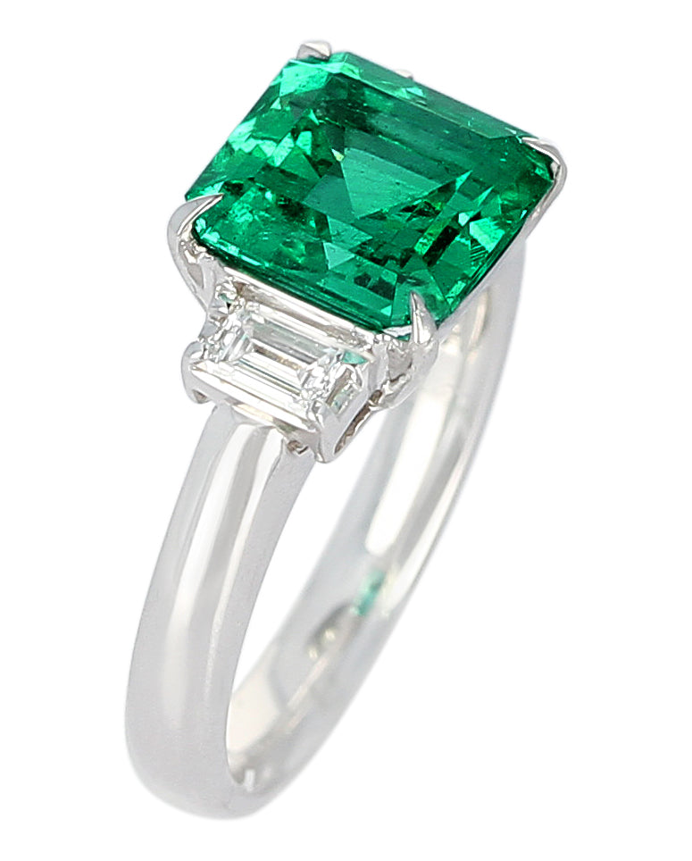 GIA Certified 2.78 Carat Radiant-Cut Colombian Emerald and Diamond Ring, Platinum