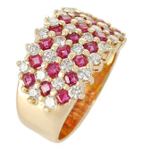 Seven Row-Patterned Ruby and Diamond Ring, 18 Karat Yellow Gold