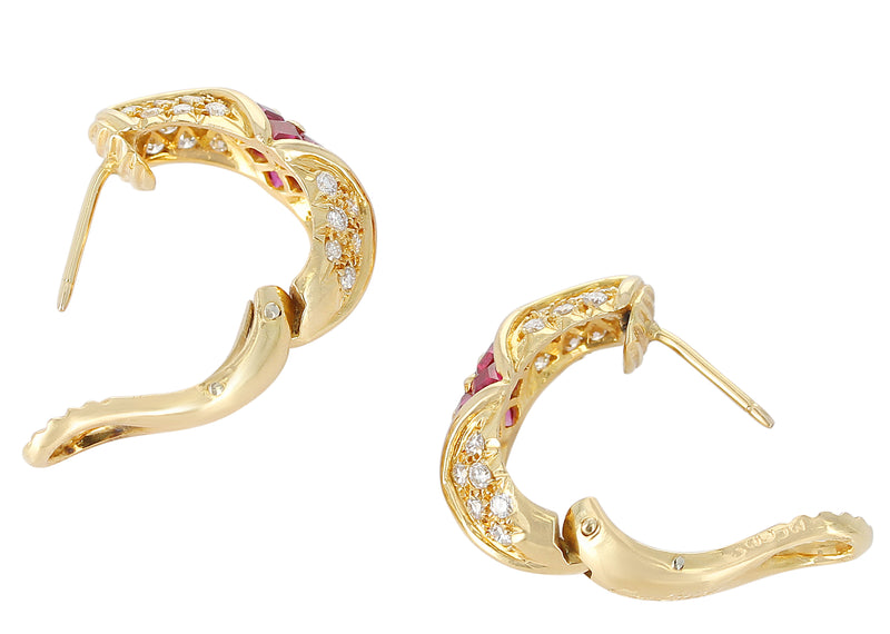 Cartier Ruby and Diamond Earrings, 18 Karat Yellow Gold